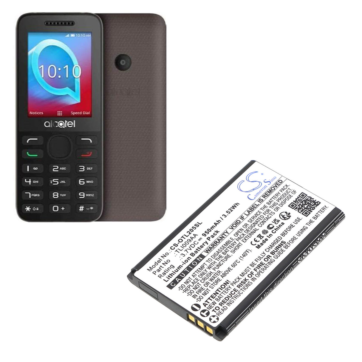 3,7V, Li-ion, 950mAh, batterie de téléphone mobile, smartphone compatible avec Alcatel, One Touch 2053, Ot-2038x, 3,52Wh Mobile, Smartphone Cameron Sino Technology Limited (Smartphone)