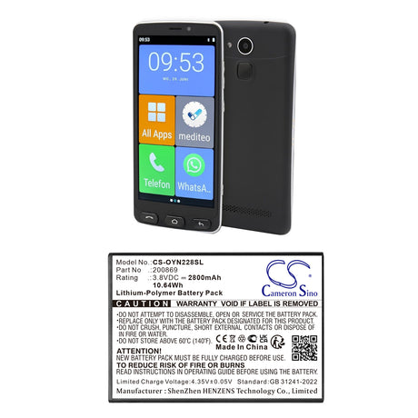 3.8V, Li-Polymer, 2800mAh, Mobile, SmartPhone battery fits Olympia, 200869, 2286, Neo, 10.64Wh Mobile, SmartPhone Cameron Sino Technology Limited