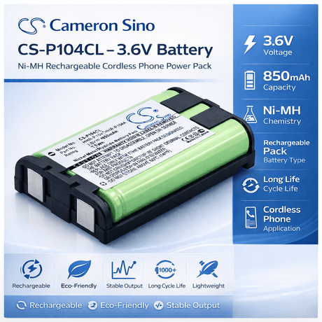 Battery For Panasonic, Hhr-p104, Hhr-p104a, P104a/1b, 3.6v, 850mah - 3.06wh Cordless Phone Cameron Sino Technology Limited (Cordless Phone)
