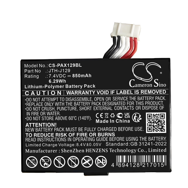 7.4V, Li-Polymer, 850mAh, Payment Terminal battery fits Pax, JTH-J129, A910, A930, 6.29Wh Payment Terminal Cameron Sino Technology Limited