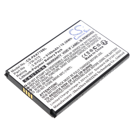 3.8V, Li-Polymer, 5100mAh, Payment Terminal battery fits Pax, Yw-009, A77, 19.38Wh Payment Terminal Cameron Sino Technology Limited