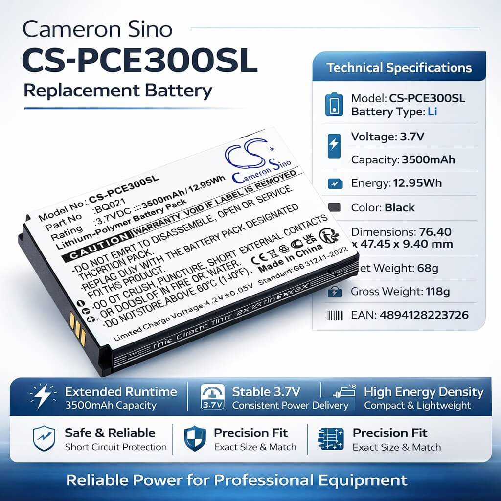 3.7V, Li-Polymer, 3500mAh, Equipment, Survey, Test battery fits PCE Instruments, BQ021, Colorimeter PCE-CSM 10, Colorimeter PCE-CSM 3, 12.95Wh Equipment, Survey, Test Cameron Sino Technology Limited