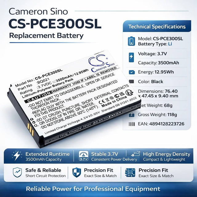 3.7V, Li-Polymer, 3500mAh, Equipment, Survey, Test battery fits PCE Instruments, BQ021, Colorimeter PCE-CSM 10, Colorimeter PCE-CSM 3, 12.95Wh Equipment, Survey, Test Cameron Sino Technology Limited