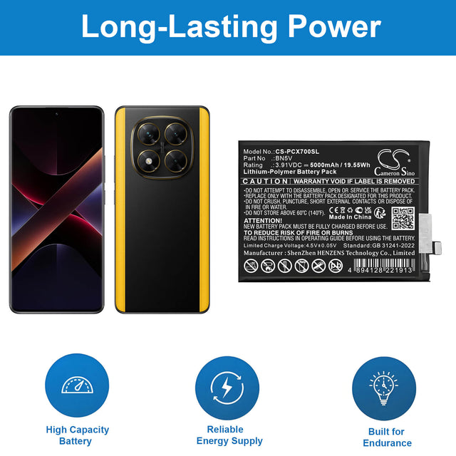 3.91V, Li-Polymer, 5000mAh, Mobile, SmartPhone battery fits Poco, BN5V, X7, 19.55Wh Mobile, SmartPhone Cameron Sino Technology Limited
