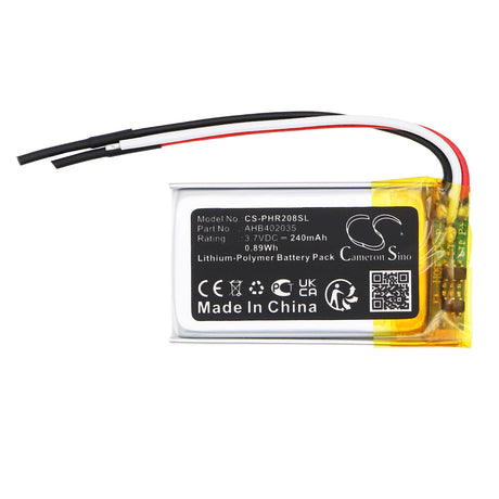 3.7V, Li-Polymer, 240mAh, Dashcam battery fits Philips, Cvr208, 0.89Wh Dashcam Cameron Sino Technology Limited
