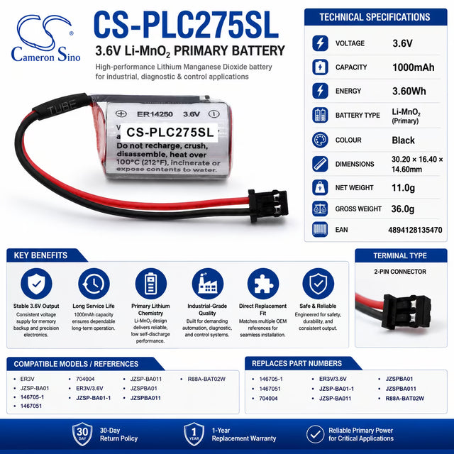 PLC Battery for Toshiba, Er3v 3.6v, 1000mah - 3.60wh PLC Cameron Sino Technology Limited