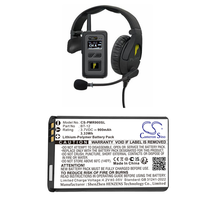 3.7V, Li-Polymer, 900mAh, Speaker battery fits Pliant, 031-450-3048, Microcom Xr, Microcom Xr900 All-in-one Head, 3.33Wh Speaker Cameron Sino Technology Limited