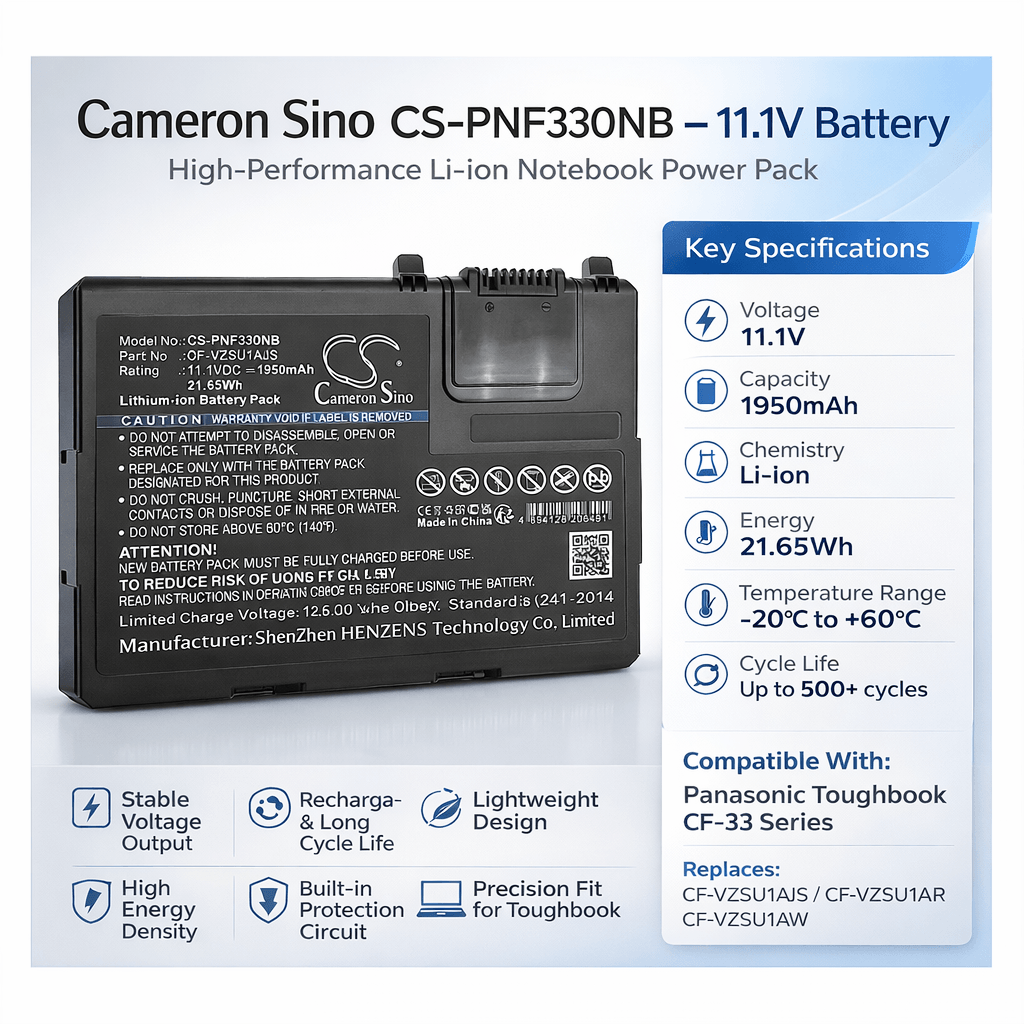 11.1V, Li-ion, 1950mAh Notebook, Laptop Battery fits Panasonic, Toughbook Cf-33, Toughbook Cf-33aehfatg, 21.65Wh Notebook, Laptop Cameron Sino Technology Limited