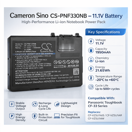 11.1V, Li-ion, 1950mAh Notebook, Laptop Battery fits Panasonic, Toughbook Cf-33, Toughbook Cf-33aehfatg, 21.65Wh Notebook, Laptop Cameron Sino Technology Limited