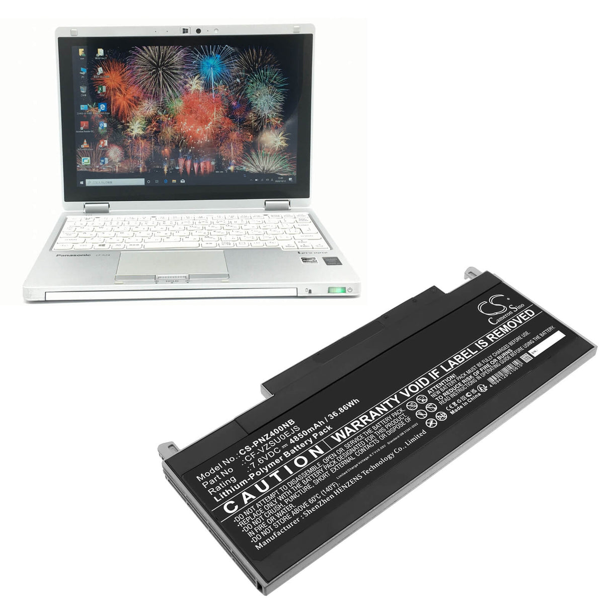 7.6V, Li-Polymer, 4850mAh, Notebook, Laptop battery fits Panasonic, Cf-rz4, Cf-rz5, 36.86Wh Notebook, Laptop Cameron Sino Technology Limited
