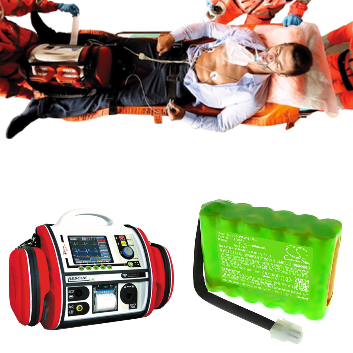 14.4V, Ni-MH, 3800mAh, Medical battery fits Progetti, 110976, defibrillator Rescue Life, defibrillator Rescue Life 38, 54.72Wh Medical Cameron Sino Technology Limited (Medical)