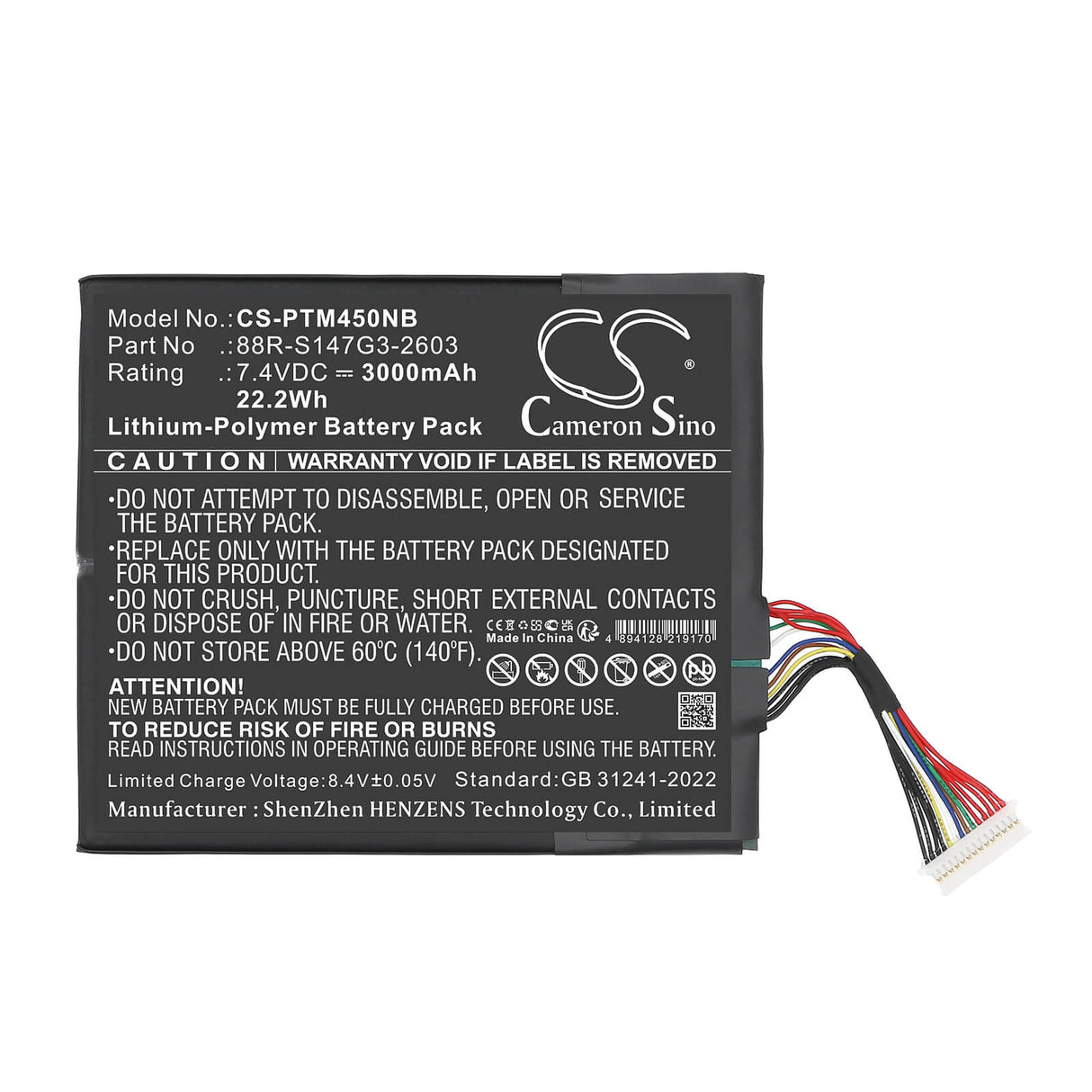 7.4V, Li-Polymer, 3000mAh, Notebook, Laptop battery fits Positivo, 88R-S147G3-2603, Master N40i, Motion C432a, 22.2Wh Notebook, Laptop Cameron Sino Technology Limited