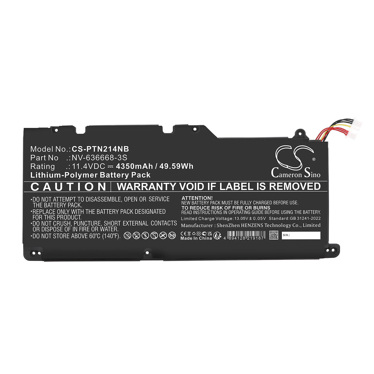 11.4V, Li-Polymer, 4350mAh, Notebook, Laptop battery fits Positivo, NV-636668-3S, Master N2140, 49.59Wh Notebook, Laptop Cameron Sino Technology Limited