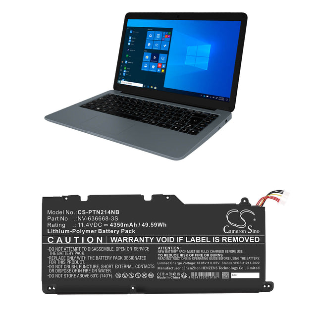 11.4V, Li-Polymer, 4350mAh, Notebook, Laptop battery fits Positivo, NV-636668-3S, Master N2140, 49.59Wh Notebook, Laptop Cameron Sino Technology Limited