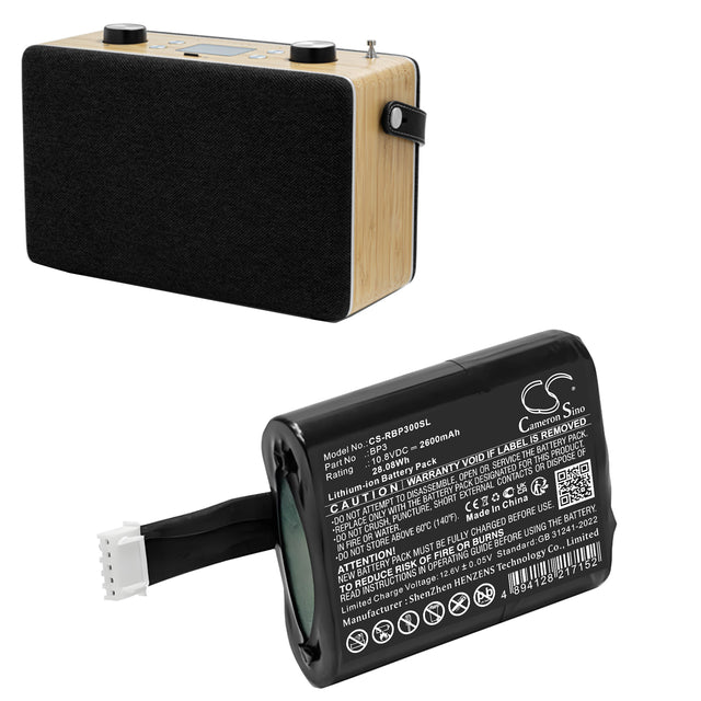 10.8V, Li-ion, 2600mAh, DAB Digital battery fits Roberts, BP18650-3S1P, Revival Icon, Stream 95i, 28.08Wh DAB Digital Cameron Sino Technology Limited