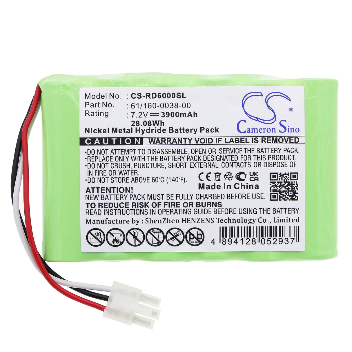 7.2V, Ni-MH, 3900mAh, Equipment battery fits Riser Bond, 61/160-0038-00, 6000, 6000dsl, 28.08Wh Equipment, Survey, Test Cameron Sino Technology Limited