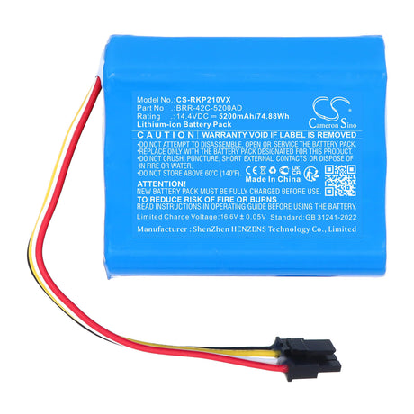 14.4V, Li-ion, 5200mAh, Vacuum battery fits Roborock, BRR-42C-5200AD, P20 Pro, 74.88Wh Vacuum Cameron Sino Technology Limited