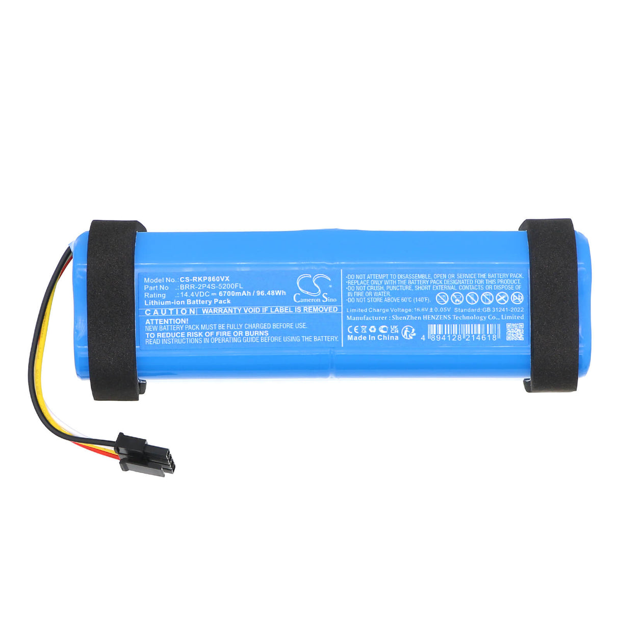 14.4V, Li-ion, 6700mAh, Vacuum battery fits Roborock, Brr-2p4s-5200fl, A8600rr, P10 Pro, 96.48Wh Vacuum Cameron Sino Technology Limited