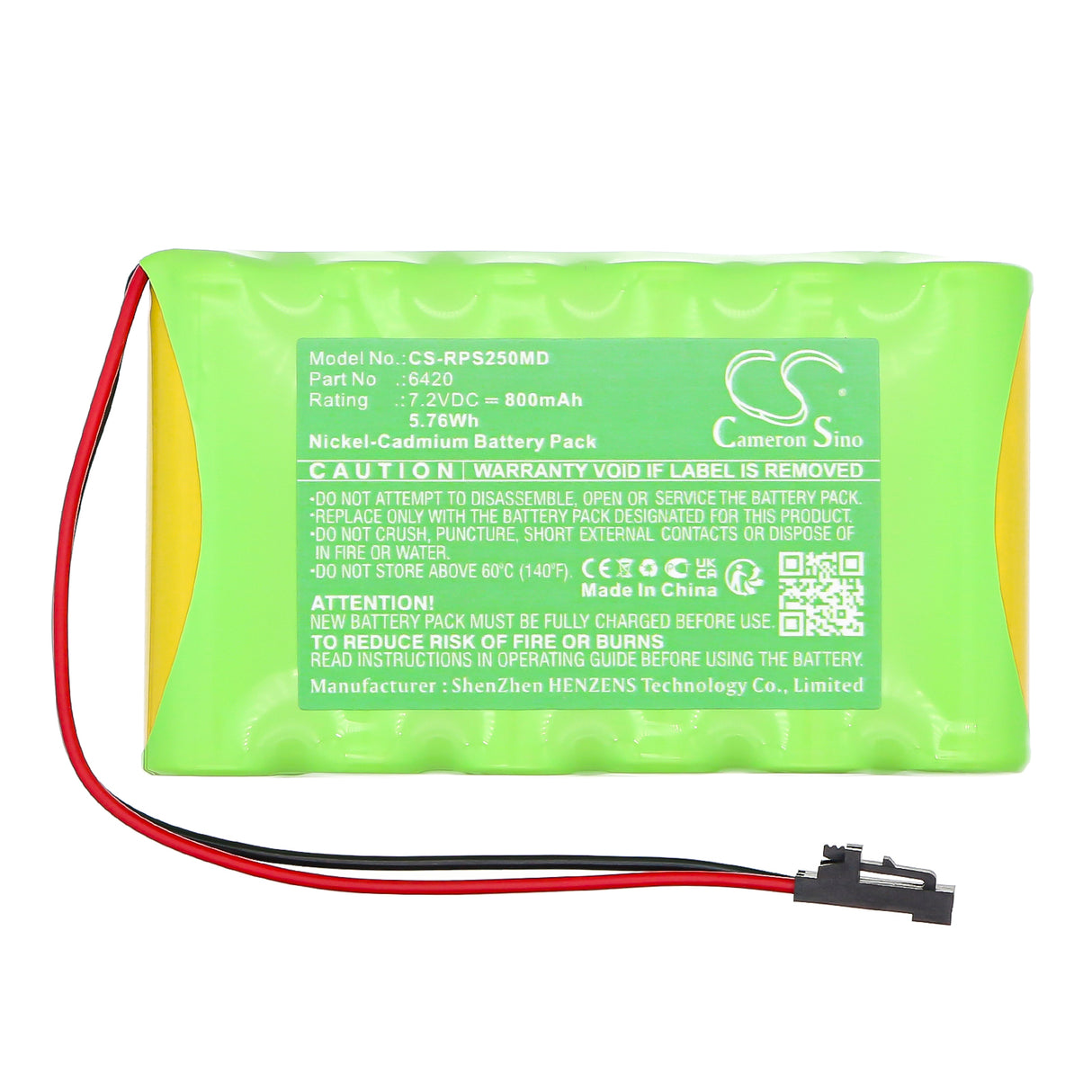 7.2V, Ni-CD, 800mAh, Medical battery fits Respironics, 6420, 2500 Smart Recorder, 5.76Wh Medical Cameron Sino Technology Limited (Medical)