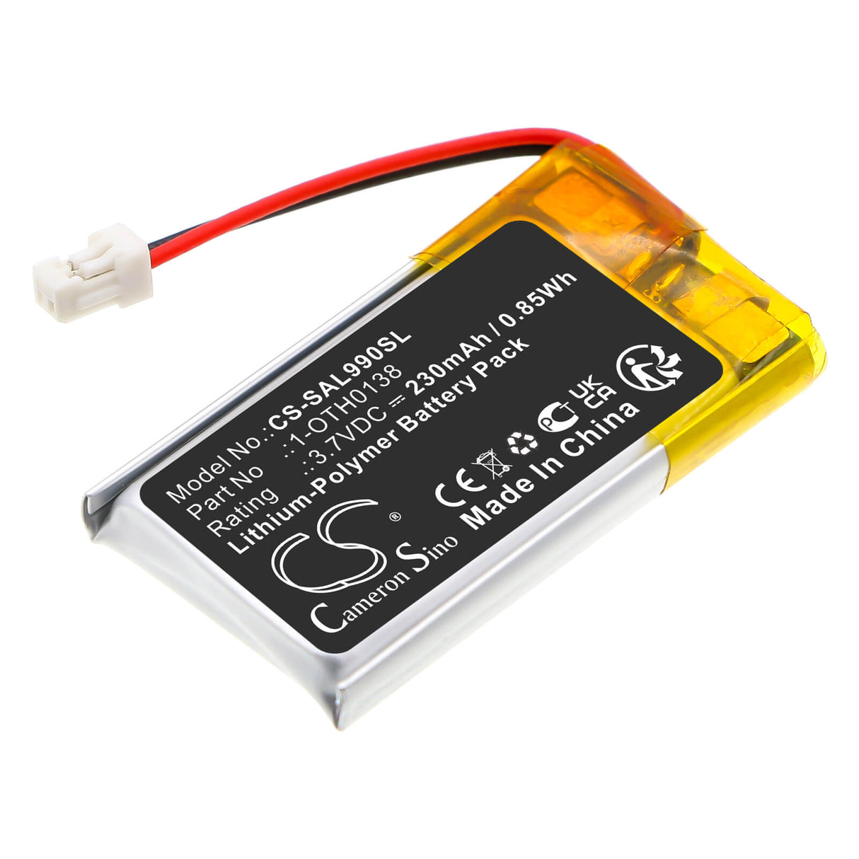 3.7V, Li-Polymer, 230mAh, Wireless Headset battery fits Samson, 1-OTH0138, AirLine 88, AirLine 99M, 0.85Wh Wireless Headset Cameron Sino Technology Limited