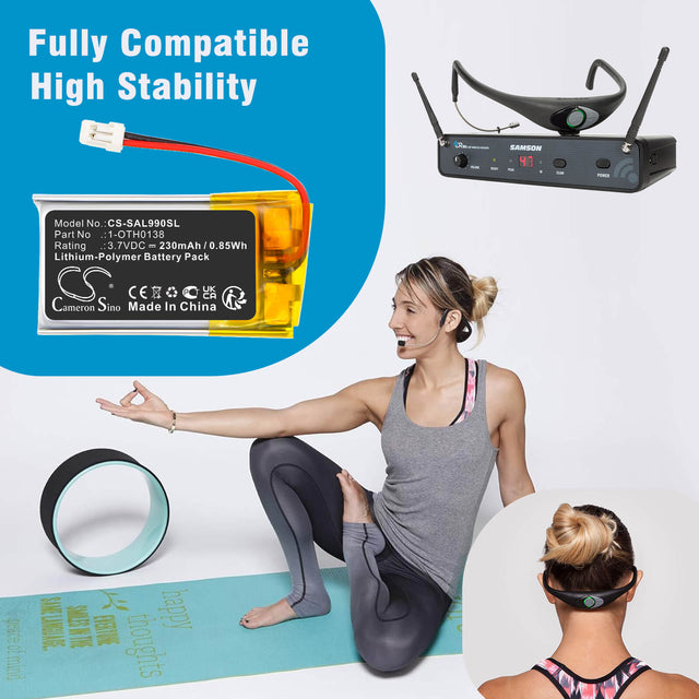 3.7V, Li-Polymer, 230mAh, Wireless Headset battery fits Samson, 1-OTH0138, AirLine 88, AirLine 99M, 0.85Wh Wireless Headset Cameron Sino Technology Limited
