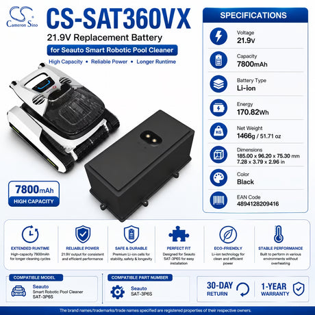 21.9V, Li-ion, 7800mAh, Vacuum battery fits Seauto, Sat-3p6s, Smart Robotic Pool Cleaner, 170.82Wh Vacuum Cameron Sino Technology Limited (Dangerous Goods)