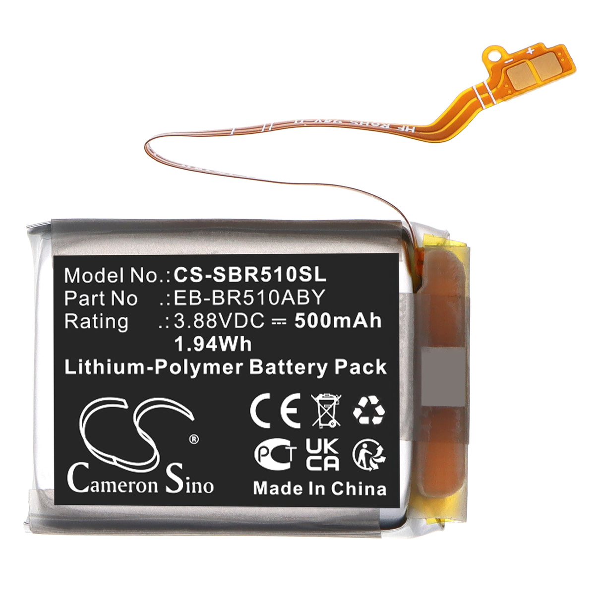 3.88V, Li-Polymer, 500mAh, Wireless Headset battery fits Samsung, EB-BR510ABY, EP-QR510 Charging Case, Galaxy Buds Pro 2 Charging Case, 1.94Wh Wireless Headset Cameron Sino Technology Limited