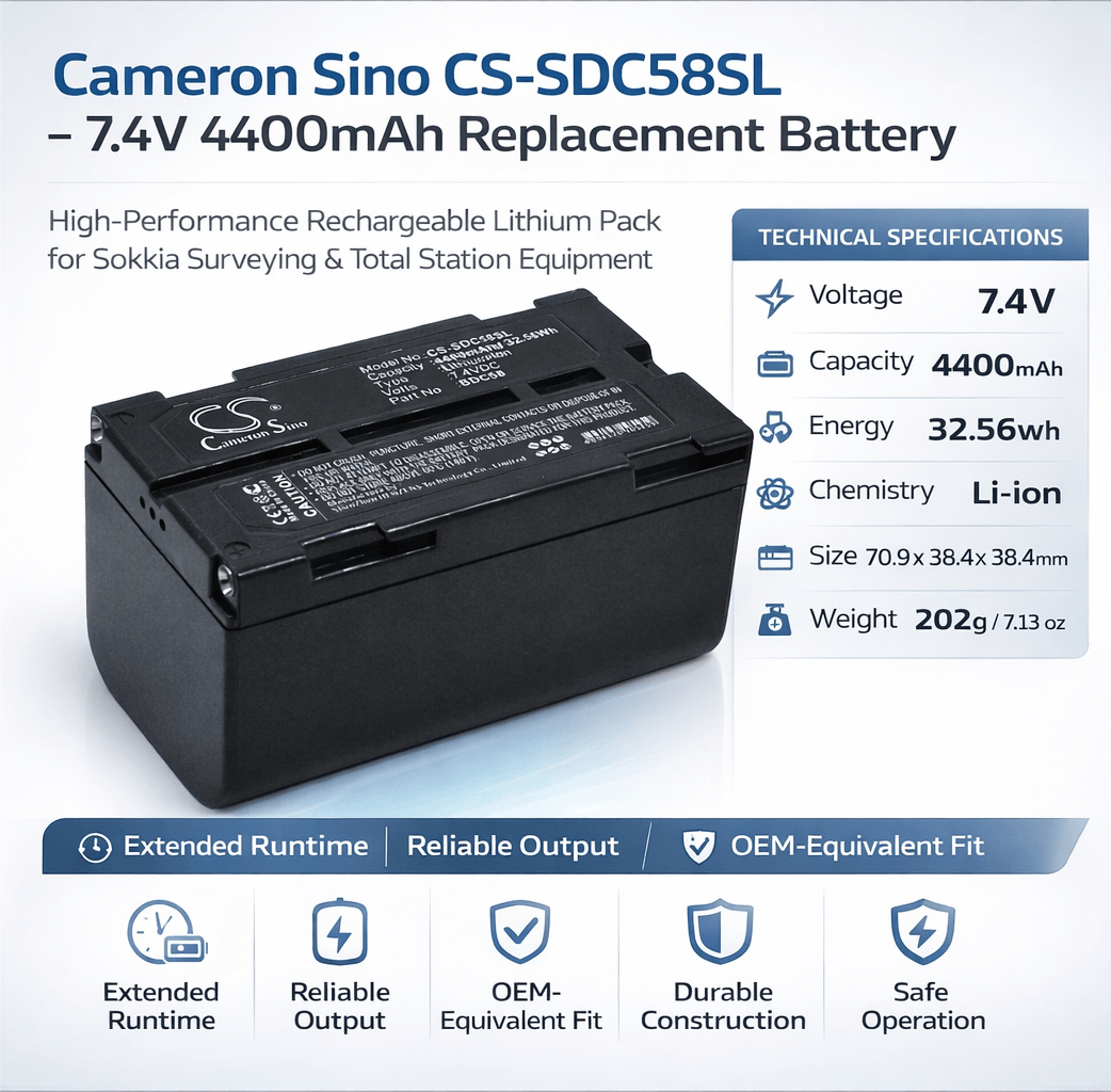 Survey Bdc58 Equipment Battery for Sokkia Srx Robotic Total Stations, Setx Total Stations, And Grx1 Gps Receivers 7.4v, 4400mah - 32.56wh Equipment, Survey, Test Cameron Sino Technology Limited