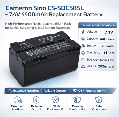 Survey Bdc58 Equipment Battery for Sokkia Srx Robotic Total Stations, Setx Total Stations, And Grx1 Gps Receivers 7.4v, 4400mah - 32.56wh Equipment, Survey, Test Cameron Sino Technology Limited