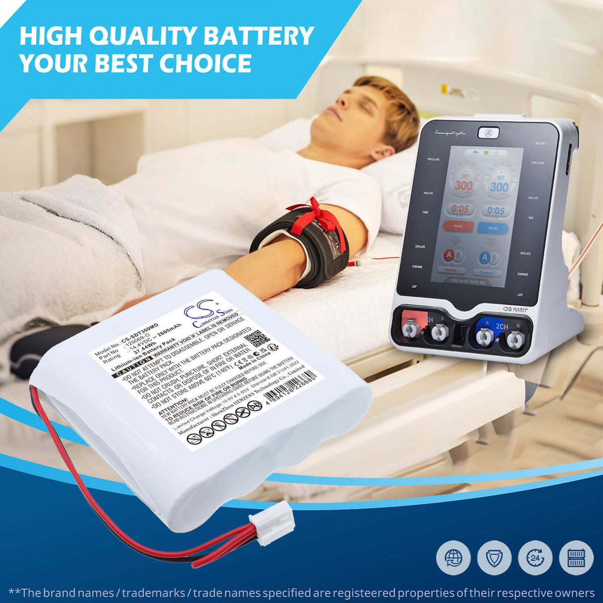 14.4V, Li-ion, 2600mAh, Medical battery fits Spengler, 120069-O, DTS 3000, 37.44Wh Medical Cameron Sino Technology Limited