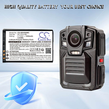 3.7V, Li-Polymer, 1250mAh, Camera battery fits PatrolEyes, SC-DV5-RB, SC-DV5, SC-DV5-2, 4.63Wh Camera Cameron Sino Technology Limited