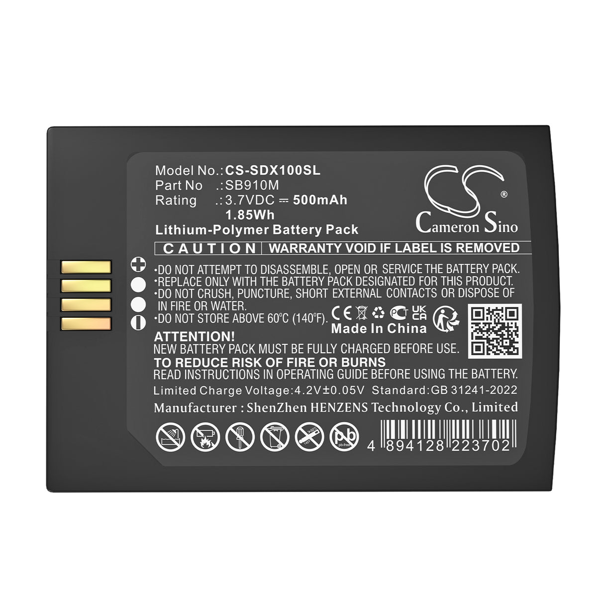 3.7V, Li-Polymer, 500mAh, Transmitters & Receiver battery fits Shure, 95A24863, ADX1M, ADX1M bodypack transmitter, 1.85Wh Transmitters & Receiver Cameron Sino Technology Limited