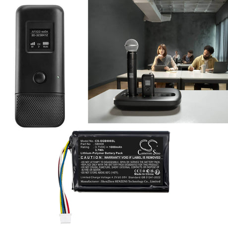 3.7V, Li-Polymer, 1000mAh, Transmitters & Receiver battery fits Shure, Mxw1x, Mxw6x, 3.7Wh Transmitters & Receiver Cameron Sino Technology Limited
