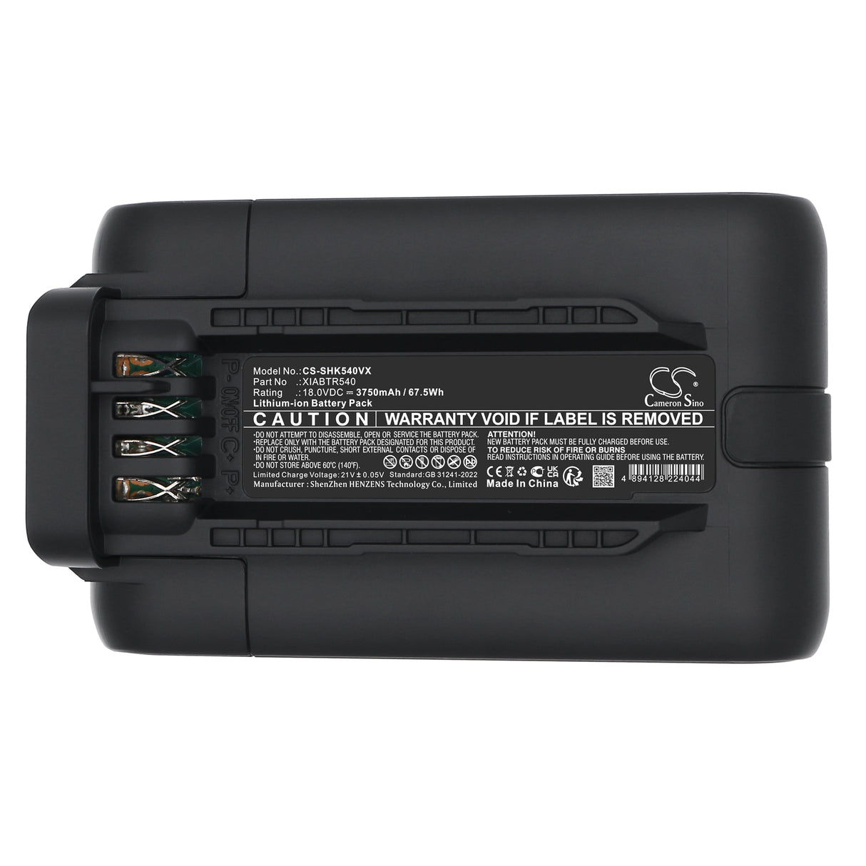 18V, Li-ion, 3750mAh, Vacuum battery fits Shark, XIABTR540, 67.5Wh Vacuum Cameron Sino Technology Limited