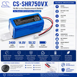 Shark RVBAT850 Battery Replacement 3400mAh 14.8V Li-ion Vacuum Cameron Sino Technology Limited