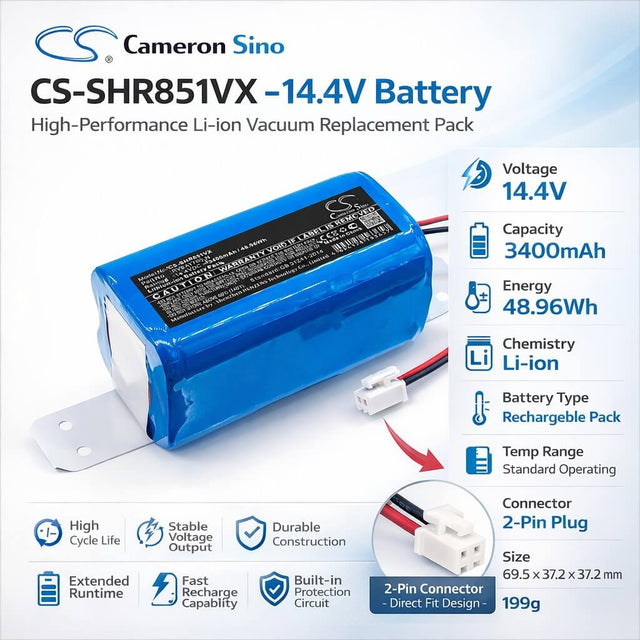 14.4V, Li-ion, 3400mAh, Vacuum battery fits Shark, Rv700_n, Rv720_n, Rv725_n, 48.96Wh Vacuum Cameron Sino Technology Limited