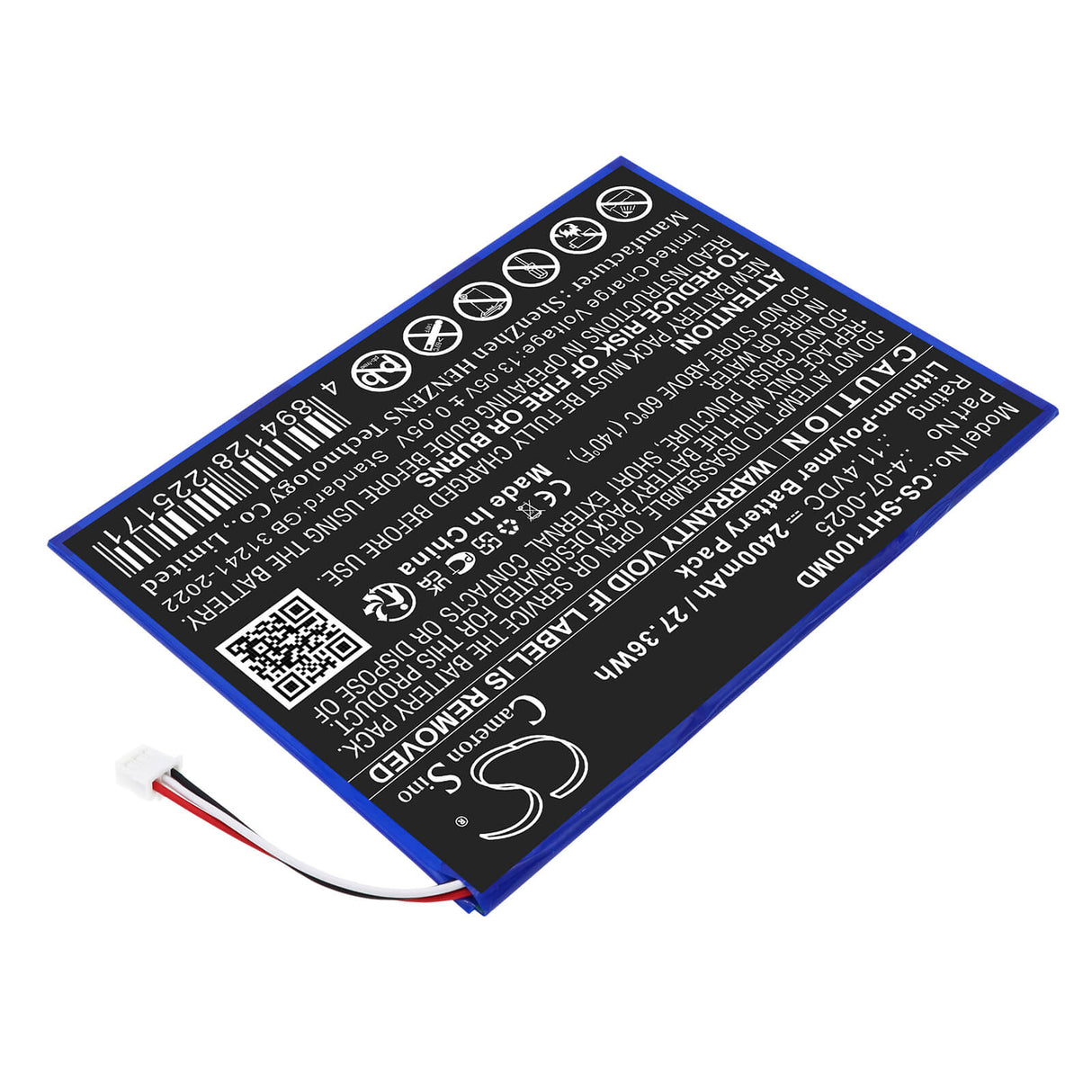 11.4V, Li-Polymer, 2400mAh, Medical battery fits Schiller, 4-07-0025, FT1 ECG, 27.36Wh Medical Cameron Sino Technology Limited
