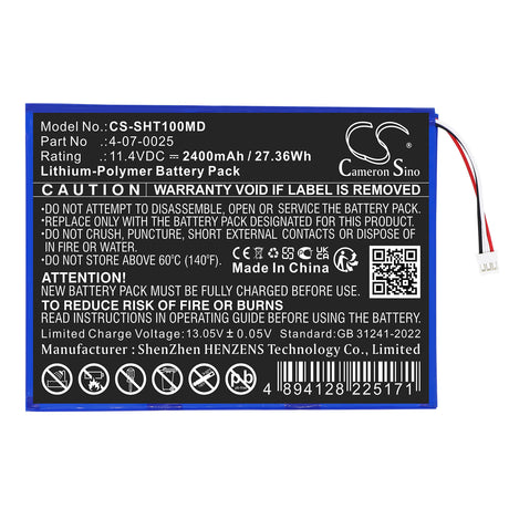 11.4V, Li-Polymer, 2400mAh, Medical battery fits Schiller, 4-07-0025, FT1 ECG, 27.36Wh Medical Cameron Sino Technology Limited