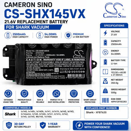 Shark XFBT620 Replacement Battery 21.6V 2500mAh Li-ion Vacuum Cameron Sino Technology Limited