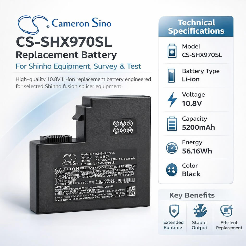 10.8V, Li-ion, 5200mAh, Equipment, Survey, Test battery fits Shinho, 25105803, S16 Fusion Splicer, X-11E Fusion Splicer, 56.16Wh Equipment, Survey, Test Cameron Sino Technology Limited