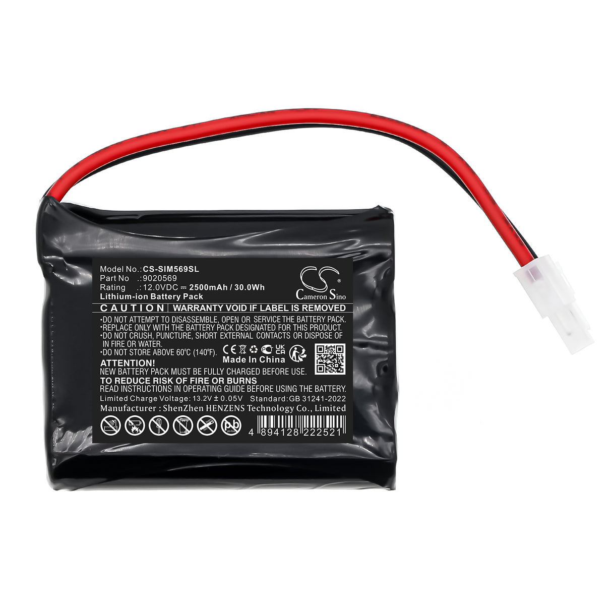 12V, Li-ion, 2500mAh, Smart Home battery fits Simu, 9020569, 2447-3092, 9020569, 30Wh Smart Home Cameron Sino Technology Limited