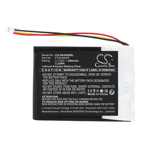 3.7V, Li-Polymer, 600mAh, Barcode Scanner battery fits Socket Mobile, FT623042P, S860, D840, 2.22Wh Barcode Scanner Cameron Sino Technology Limited