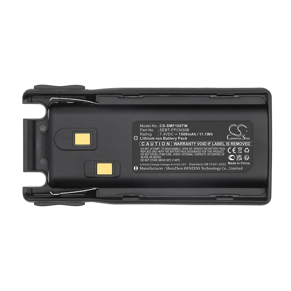7.4V, Li-ion, 1500mAh, Two-Way Radio battery fits Samcom, SEBT-FPCN30B, FPCN10A, 11.1Wh Two-Way Radio Cameron Sino Technology Limited