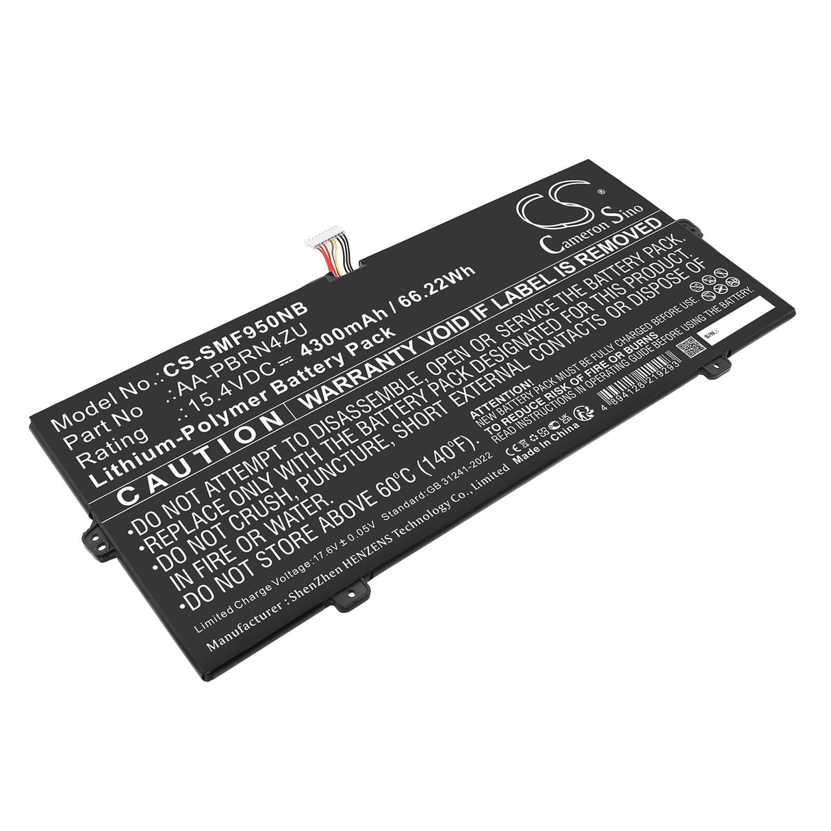 15.4V, Li-Polymer, 4300mAh, Notebook, Laptop battery fits Samsung, AA-PBRN4ZU, 930QCJ, 930XCJ, 66.22Wh Notebook, Laptop Cameron Sino Technology Limited