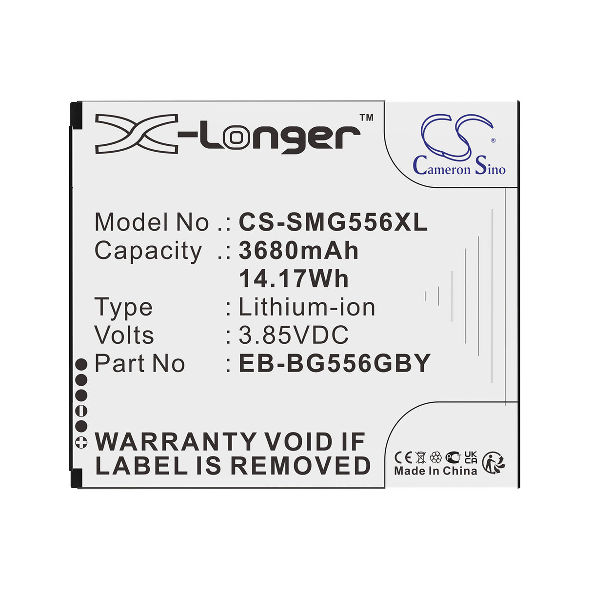 3.85V, Li-ion, 3680mAh, Mobile, SmartPhone battery fits Samsung, EB-BG556GBY, Galaxy Xcover 7, Galaxy XCover7 5G, 14.17Wh Mobile, SmartPhone Cameron Sino Technology Limited
