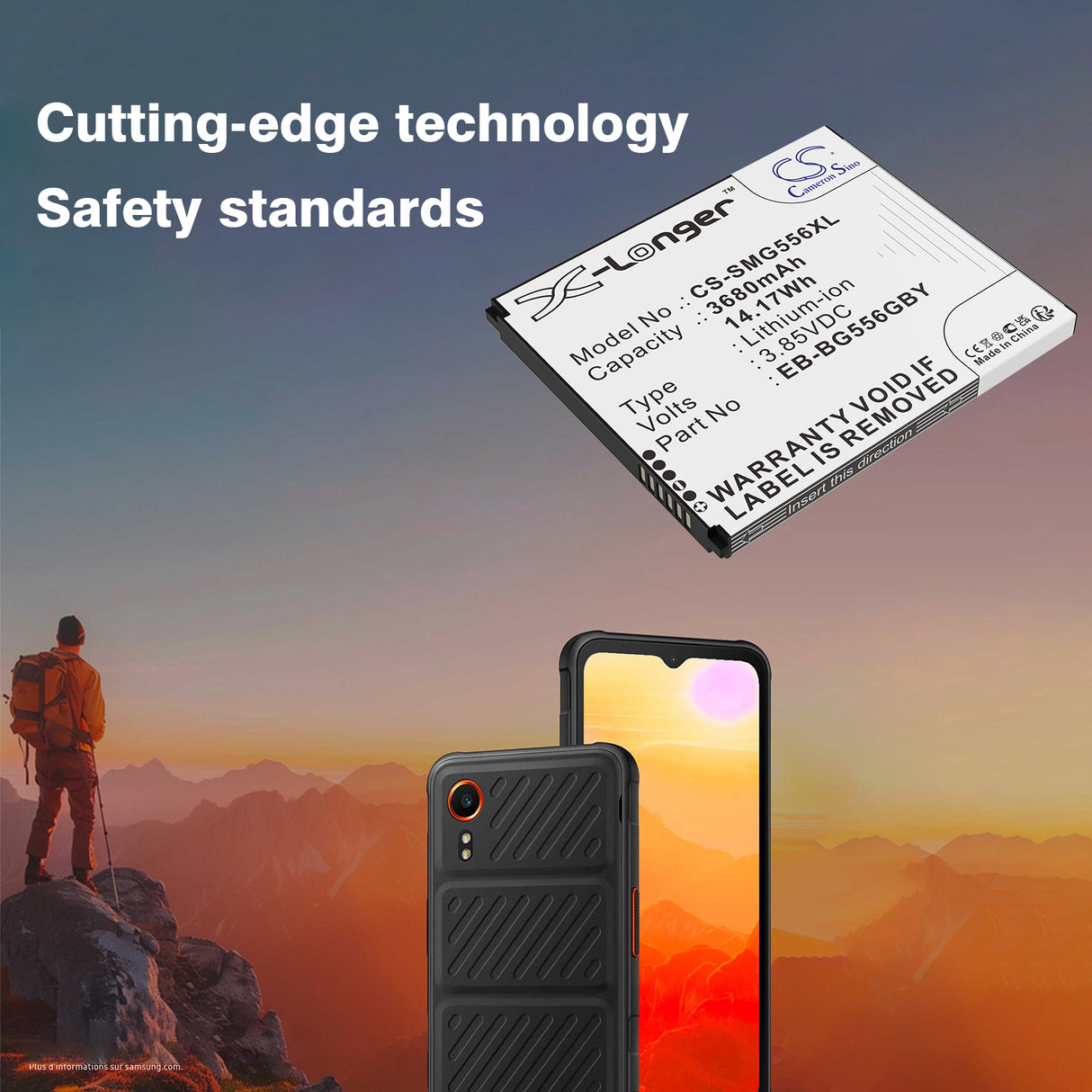 3.85V, Li-ion, 3680mAh, Mobile, SmartPhone battery fits Samsung, EB-BG556GBY, Galaxy Xcover 7, Galaxy XCover7 5G, 14.17Wh Mobile, SmartPhone Cameron Sino Technology Limited