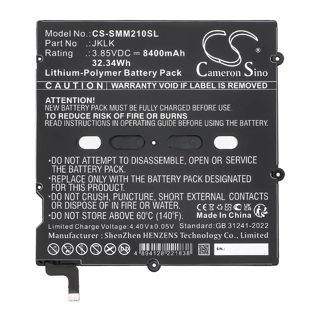 3.85V, Li-Polymer, 8400mAh, Tablet battery fits Sunmi, JKLK, M2 Max, P10010016, 32.34Wh Tablet Cameron Sino Technology Limited