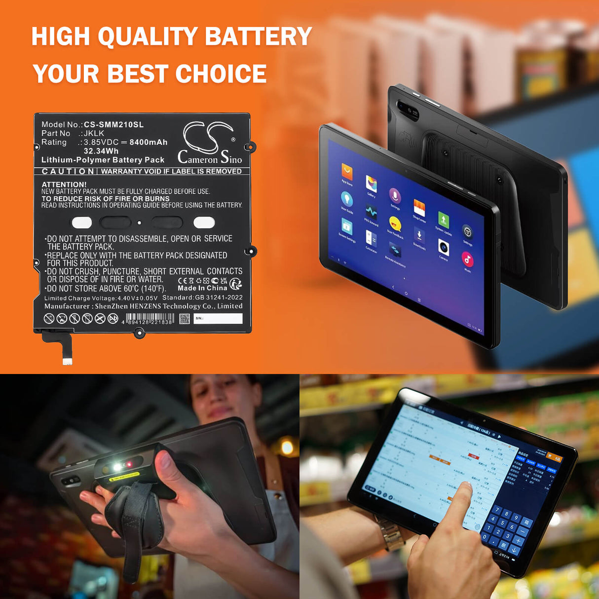 3.85V, Li-Polymer, 8400mAh, Tablet battery fits Sunmi, JKLK, M2 Max, P10010016, 32.34Wh Tablet Cameron Sino Technology Limited