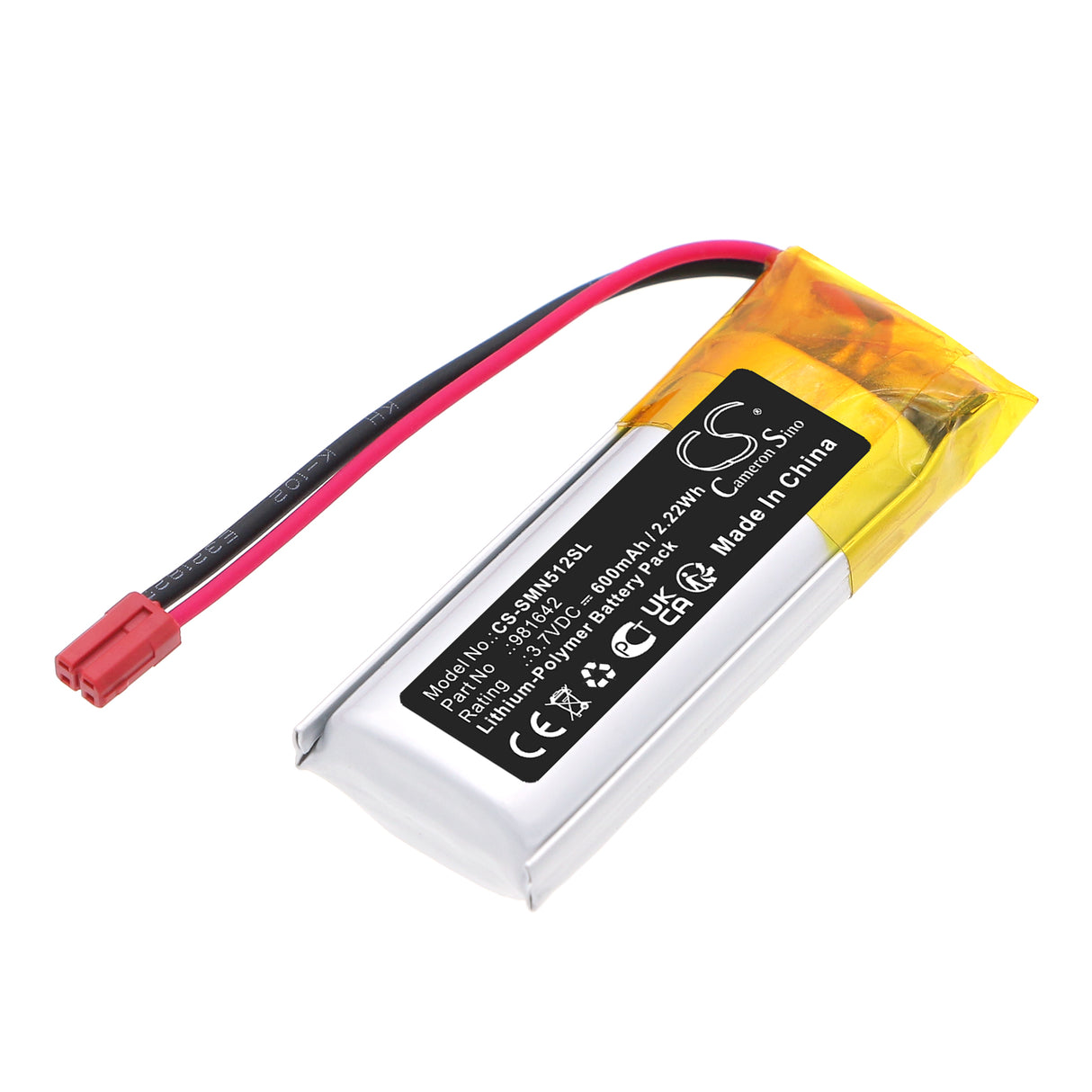 3.7V, Li-Polymer, 600mAh, Smart Home battery fits Somfy, 981642, 5121348B, Nina IO 1805251 Touch Display-Steuerung, 2.22Wh Smart Home Cameron Sino Technology Limited