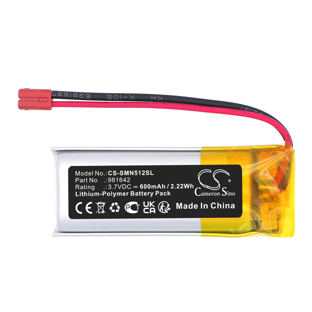 3.7V, Li-Polymer, 600mAh, Smart Home battery fits Somfy, 981642, 5121348B, Nina IO 1805251 Touch Display-Steuerung, 2.22Wh Smart Home Cameron Sino Technology Limited